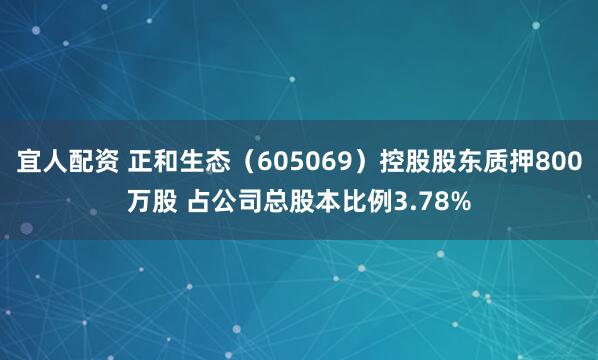 宜人配资 正和生态（605069）控股股东质押800万股 占公司总股本比例3.78%